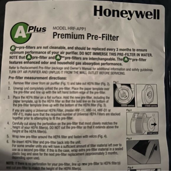 Honeywell Air Purifier A+ Pre-filter HRF-APP1 Oder Reducing Genuine Sealed - Picture 2 of 3